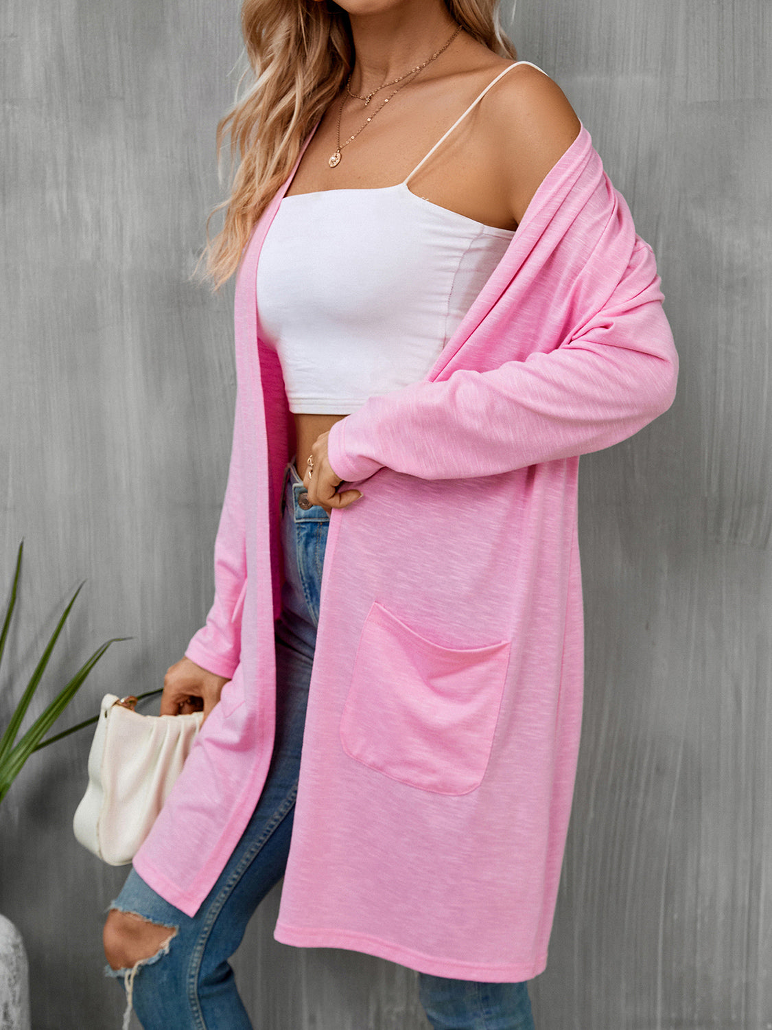 Open Front Longline Cardigan with Pockets